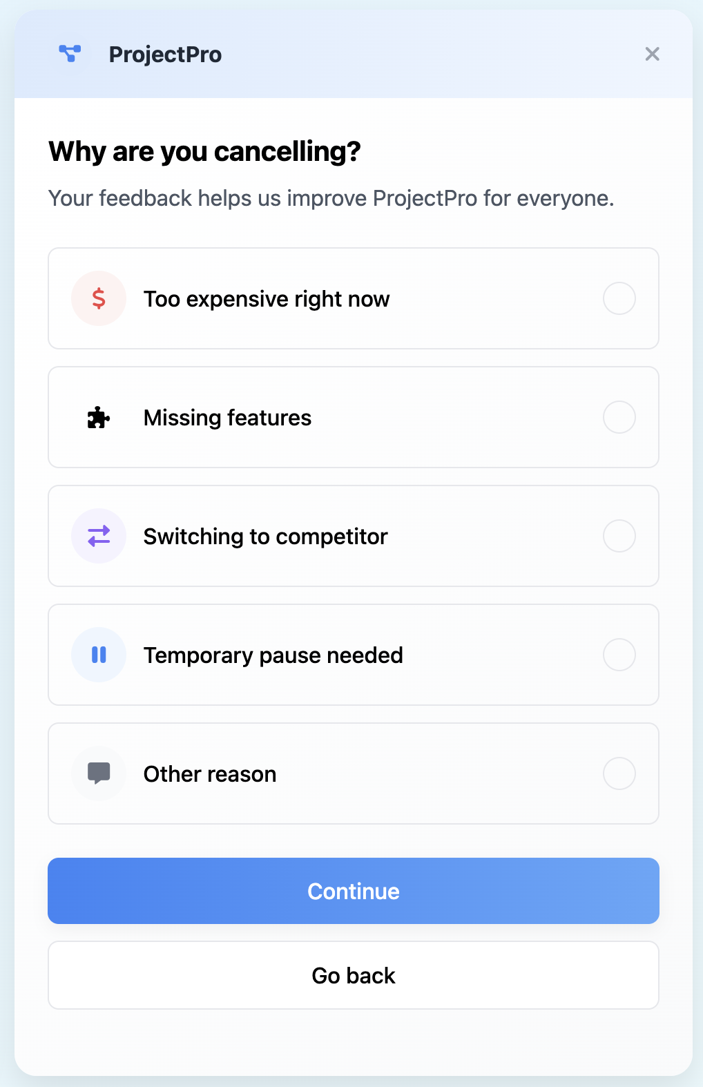 Cancellation interception modal