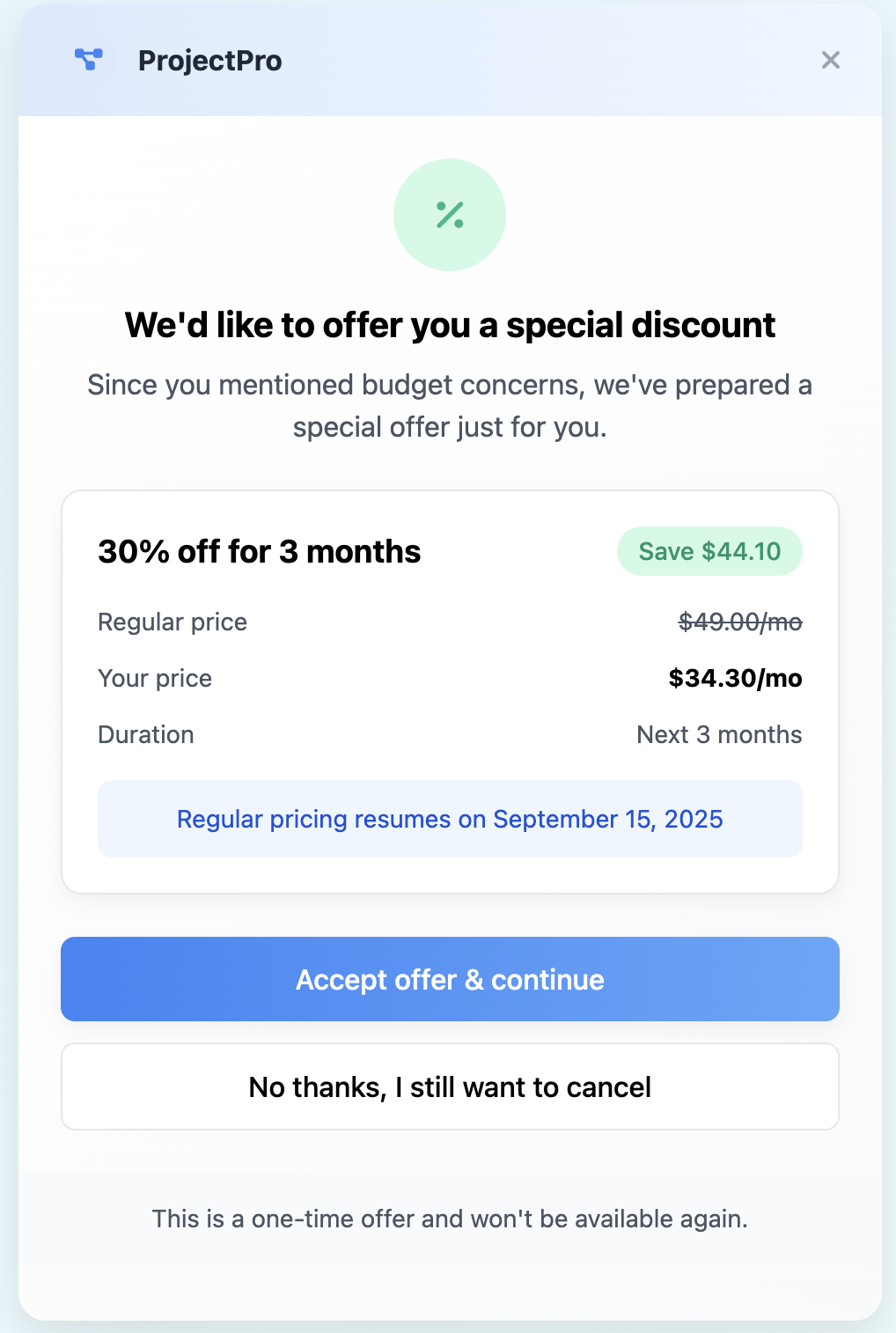 Cancellation interception modal